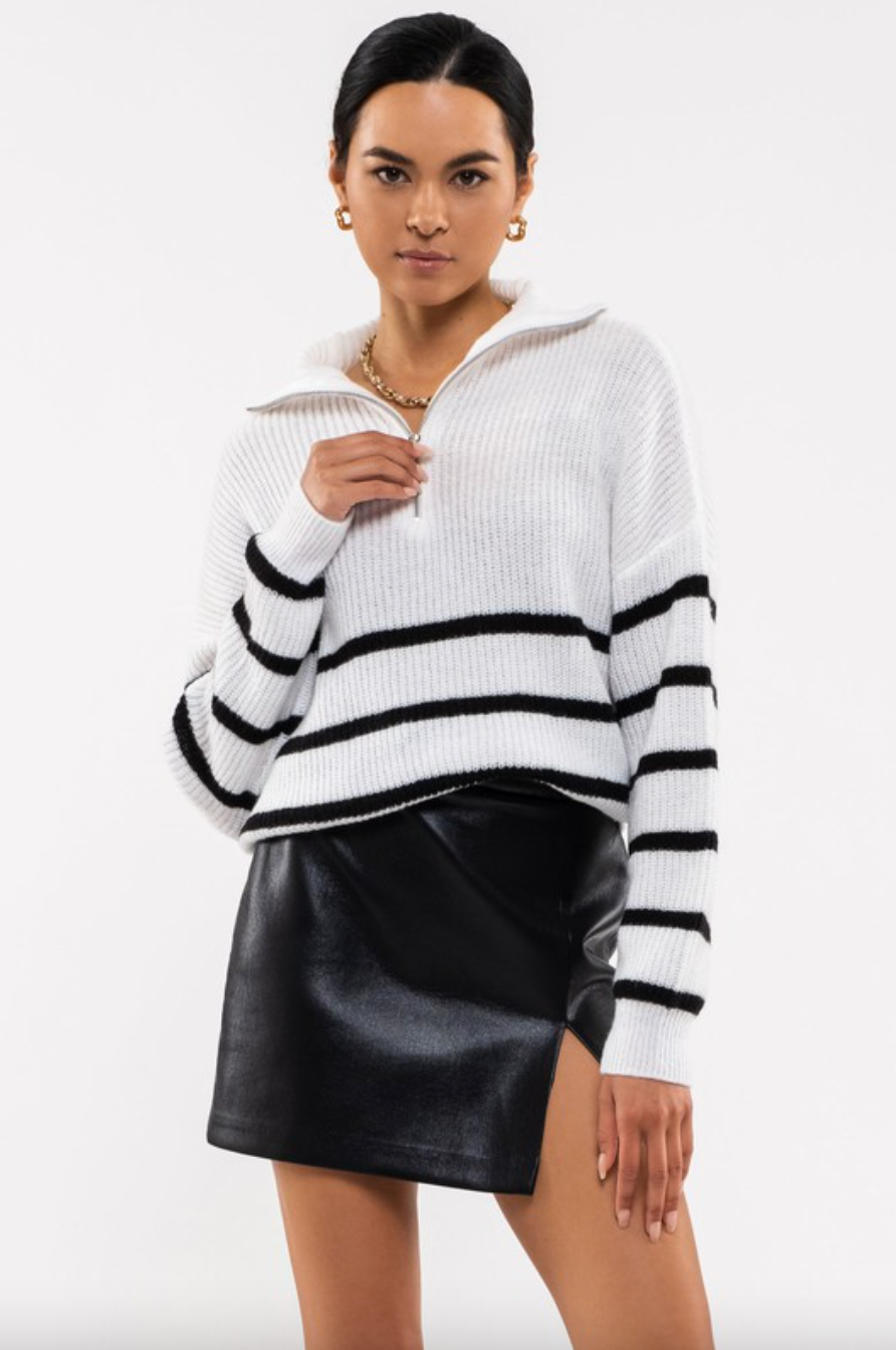 Sophie Striped Half Zip Sweater