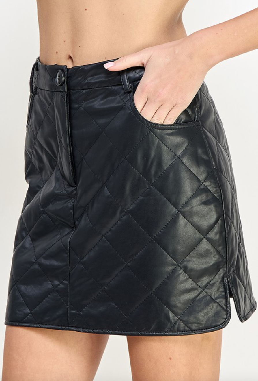 Gemma Quilted Faux Leather Skirt
