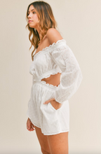 Load image into Gallery viewer, Misty Lace Off The Shoulder Romper
