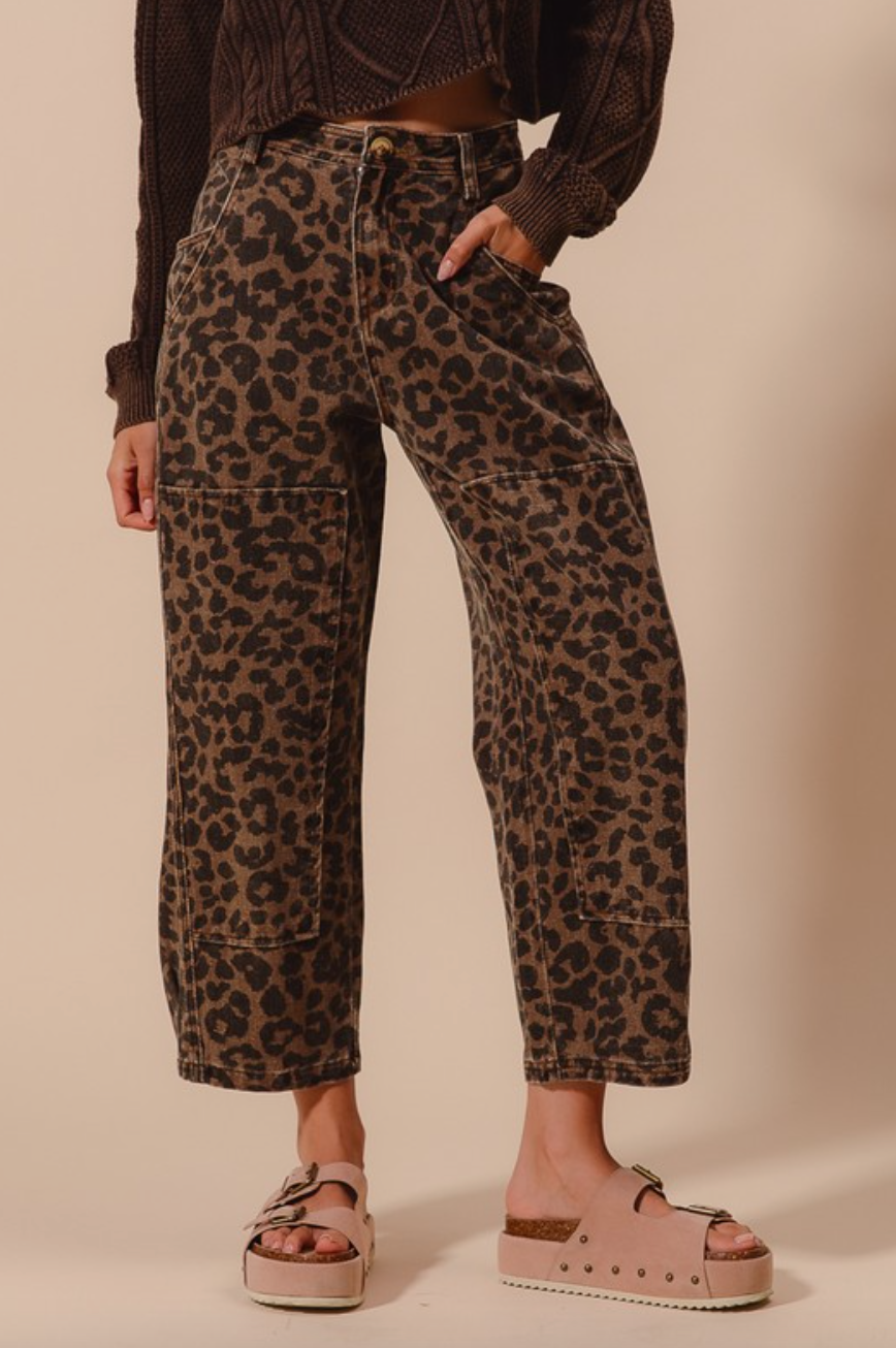 Leopard Twill Barrel Jeans