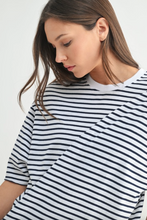 Load image into Gallery viewer, Coastal Cotton Striped Oversized Tee
