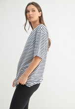Load image into Gallery viewer, Coastal Cotton Striped Oversized Tee

