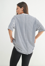 Load image into Gallery viewer, Coastal Cotton Striped Oversized Tee
