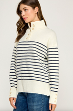 Load image into Gallery viewer, Rue Stipped Button Colar Sweater

