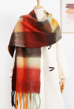Load image into Gallery viewer, Colorblock Plaid Fringed Scarf Shawl
