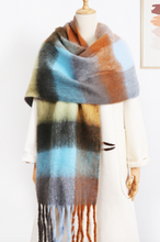 Load image into Gallery viewer, Colorblock Plaid Fringed Scarf Shawl
