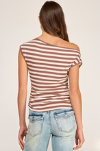 Load image into Gallery viewer, Tracy Stripe Draped Asymmetric Top
