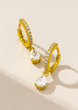 Load image into Gallery viewer, Pave Huggie Hoop With Teardrop Cz
