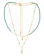 Load image into Gallery viewer, Single Strand Turquoise and Pearl Pendant Necklace Set in Gold
